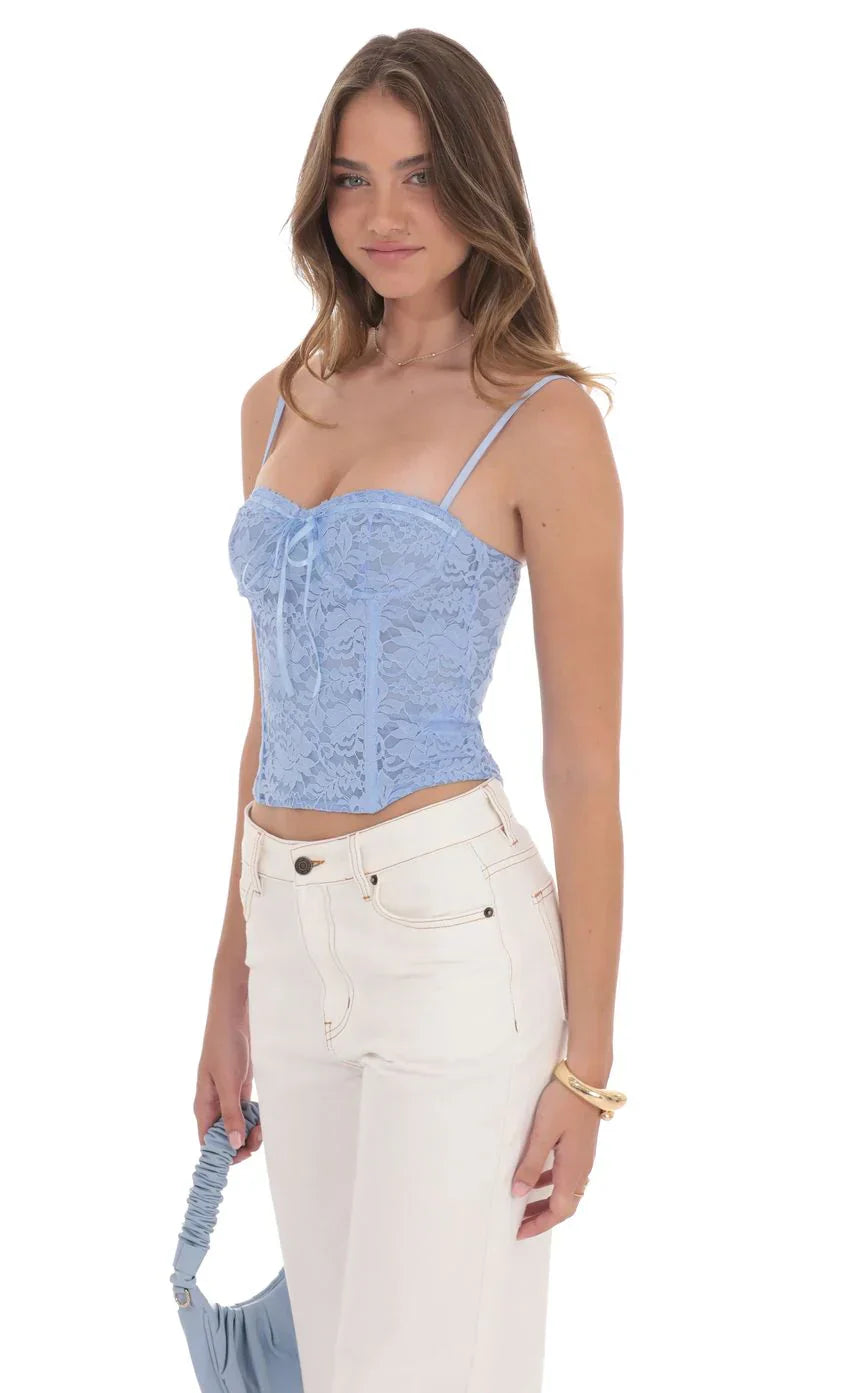 Bow Lace Bustier in Blue