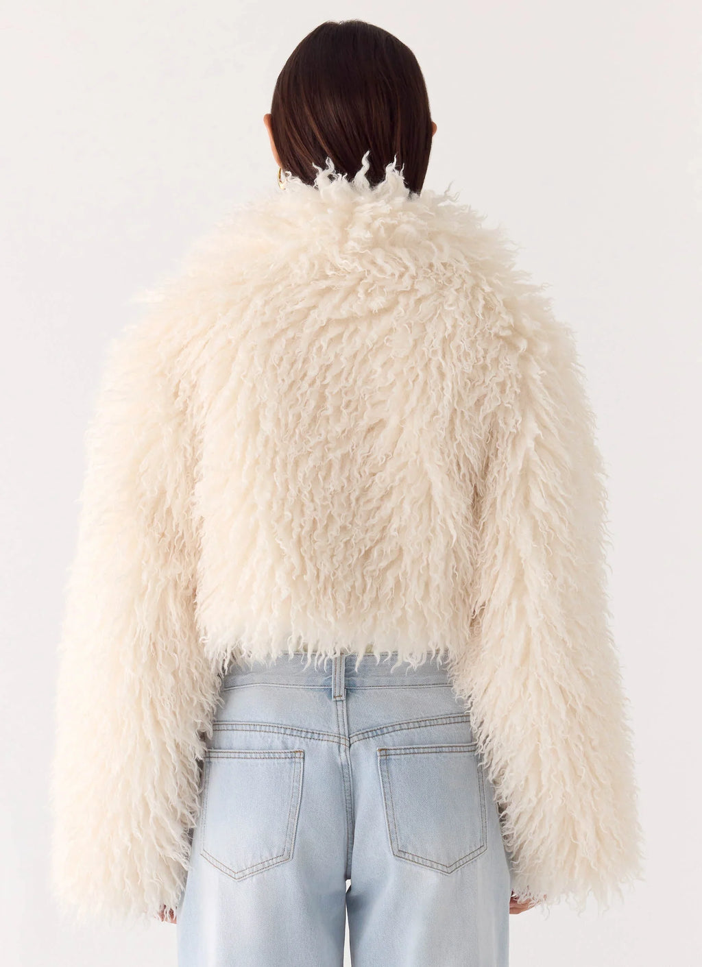 Virginia Cropped Faux Fur Jacket - Ivory