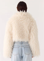 Virginia Cropped Faux Fur Jacket - Ivory