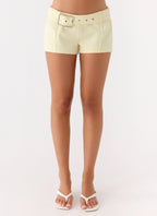 Favourite Moment Belt Mini Shorts - Pale Yellow