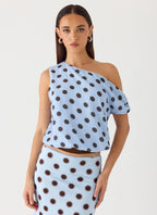 Stick Around Top - Blue Mocha Dot