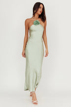 High Roller Flower Decoration Halter Dress Sage