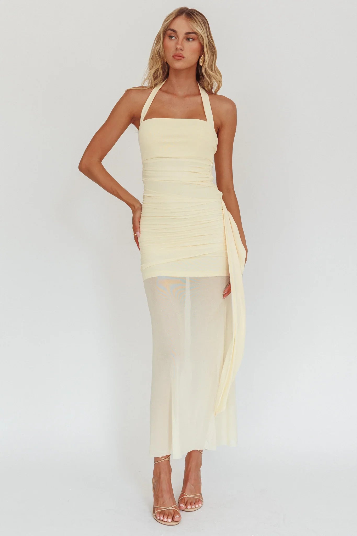 Rebekkah Halterneck Side Sash Maxi Dress Butter