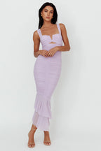 Nadia Ruched Fishtail Maxi Dress Lilac