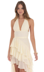 Asymmetrical Ruffle Maxi Dress in Ivory