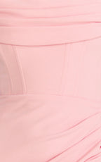 Marcel Maxi Dress - Off Shoulder Corset High Split Dress in Pink