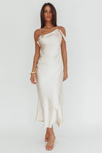 Lexington Draped Shoulder Criss-Cross Back Maxi Dress Oyster