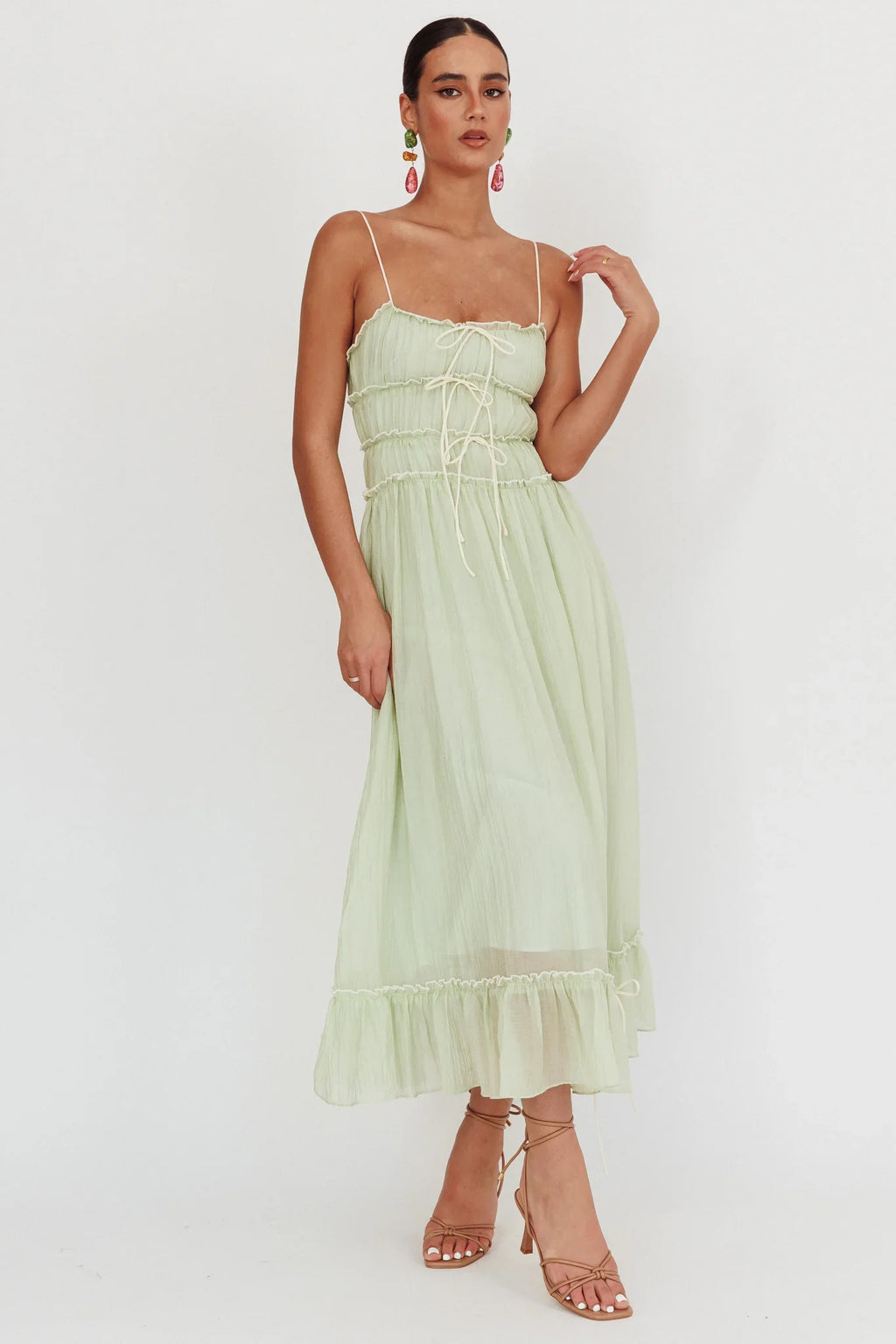 Maidens Tie Accent Maxi Dress Sage