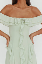 Scarlet Off-Shoulder Ruffle Trim Maxi Dress Sage
