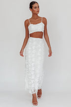 Casi Palm Tree Embroidered Maxi Skirt White