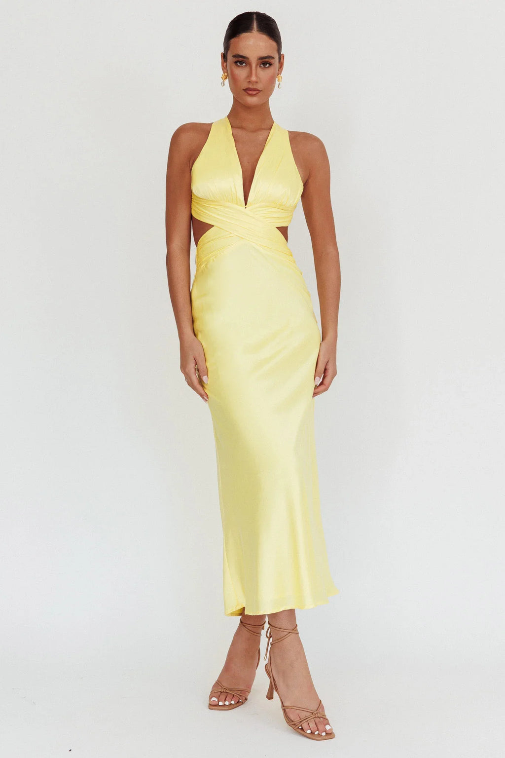 On And On Crossover Cut-Out Maxi Dress Lemon