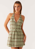Dunia Halter Mini Dress - Forest Plaid