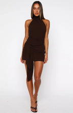 Can't Stand Me Halter Mini Dress Dark Chocolate