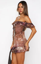 Aurelia Off Shoulder Mini Dress Antique Bloom