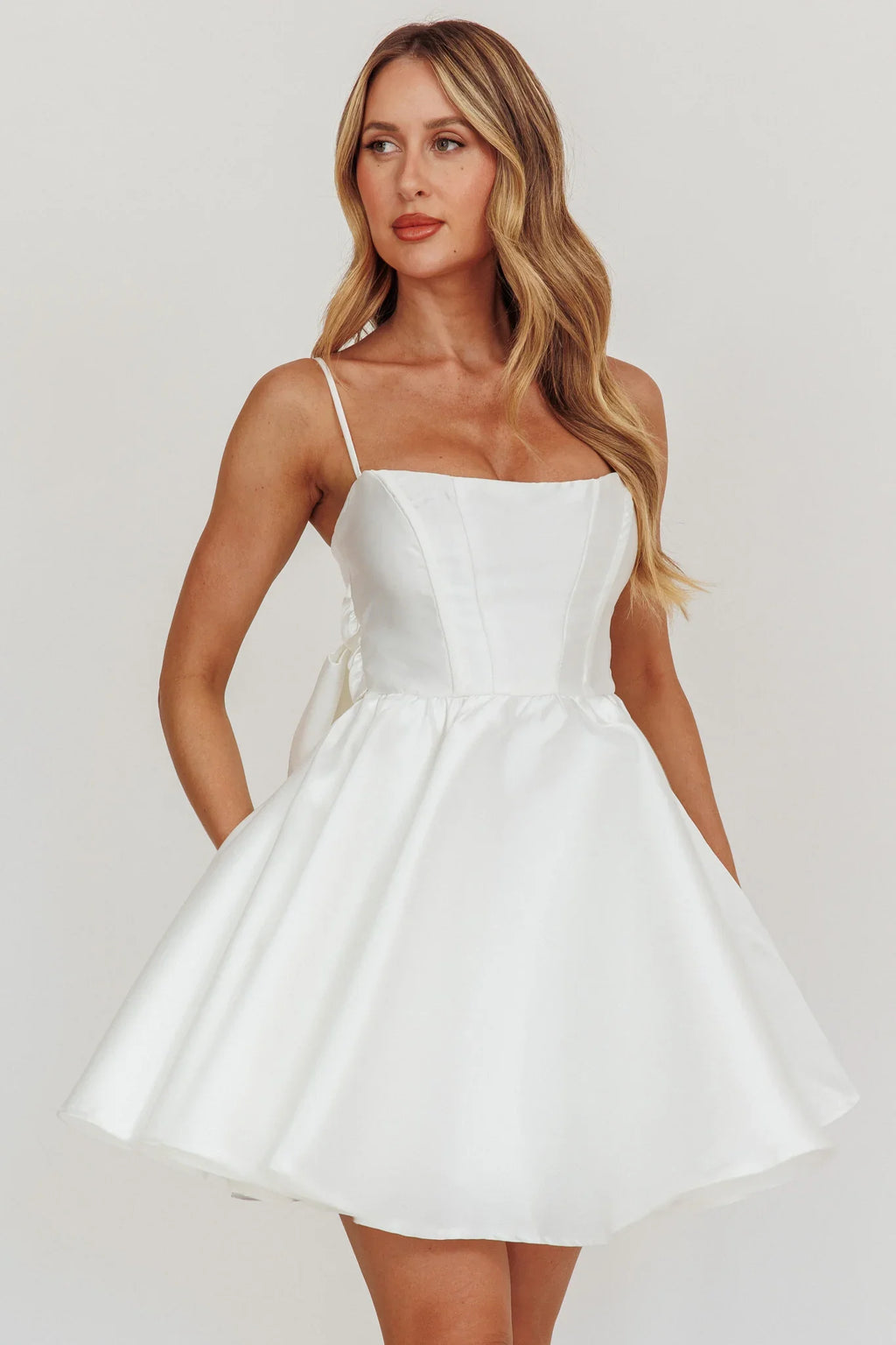 Athens Flared Bow Mini Dress White