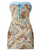 Dana Mini Dress Jacquard Strapless Contrast Trim Bodycon Dress in Cream