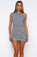 Trip Of A Lifetime Mini Dress Sky/Choc Stripe