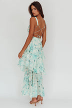 Veda Strappy Back Ruffle Maxi Dress Floral Green