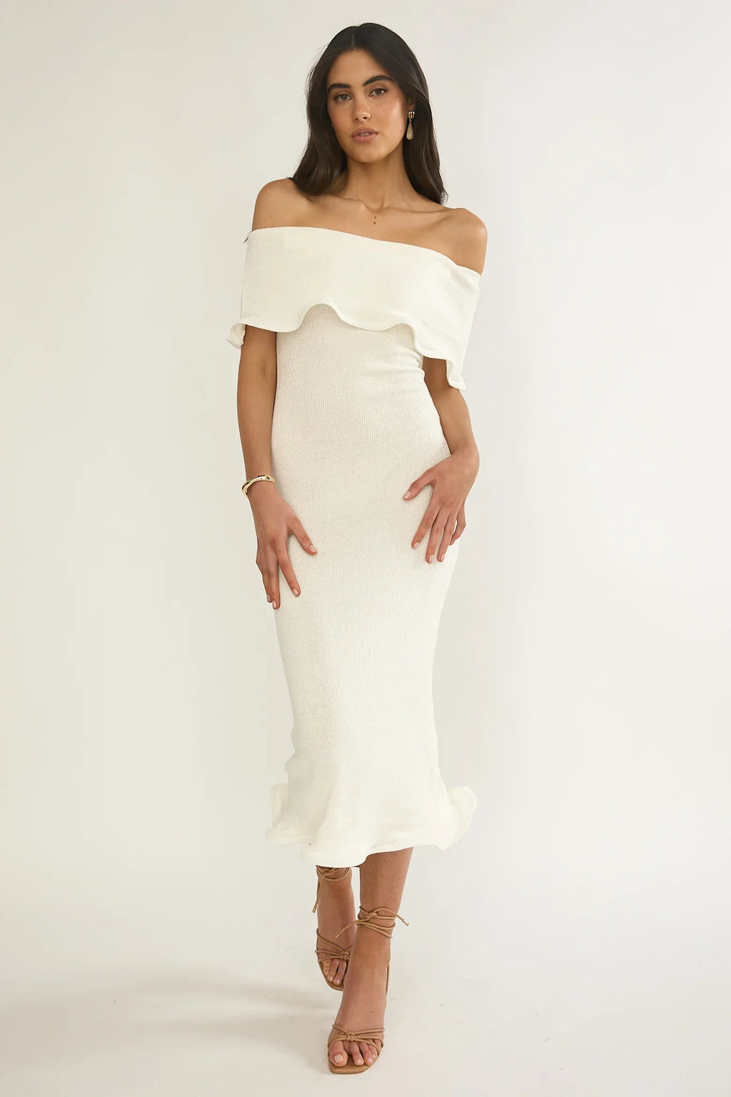 Rayna Off-Shoulder Midi Dress Ivory