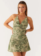 Cyna Cowl Mini Dress - Jade Fern