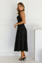Disco Daze Halter Midi Dress Black