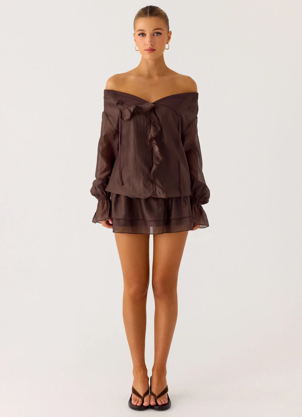 Elris Drop Waist Mini Dress - Cool Chocolate