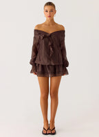 Elris Drop Waist Mini Dress - Cool Chocolate