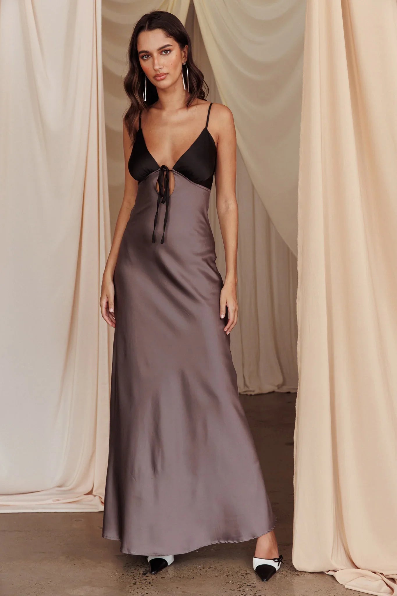 Bayleigh Low Bow Tie Back Dress Charcoal