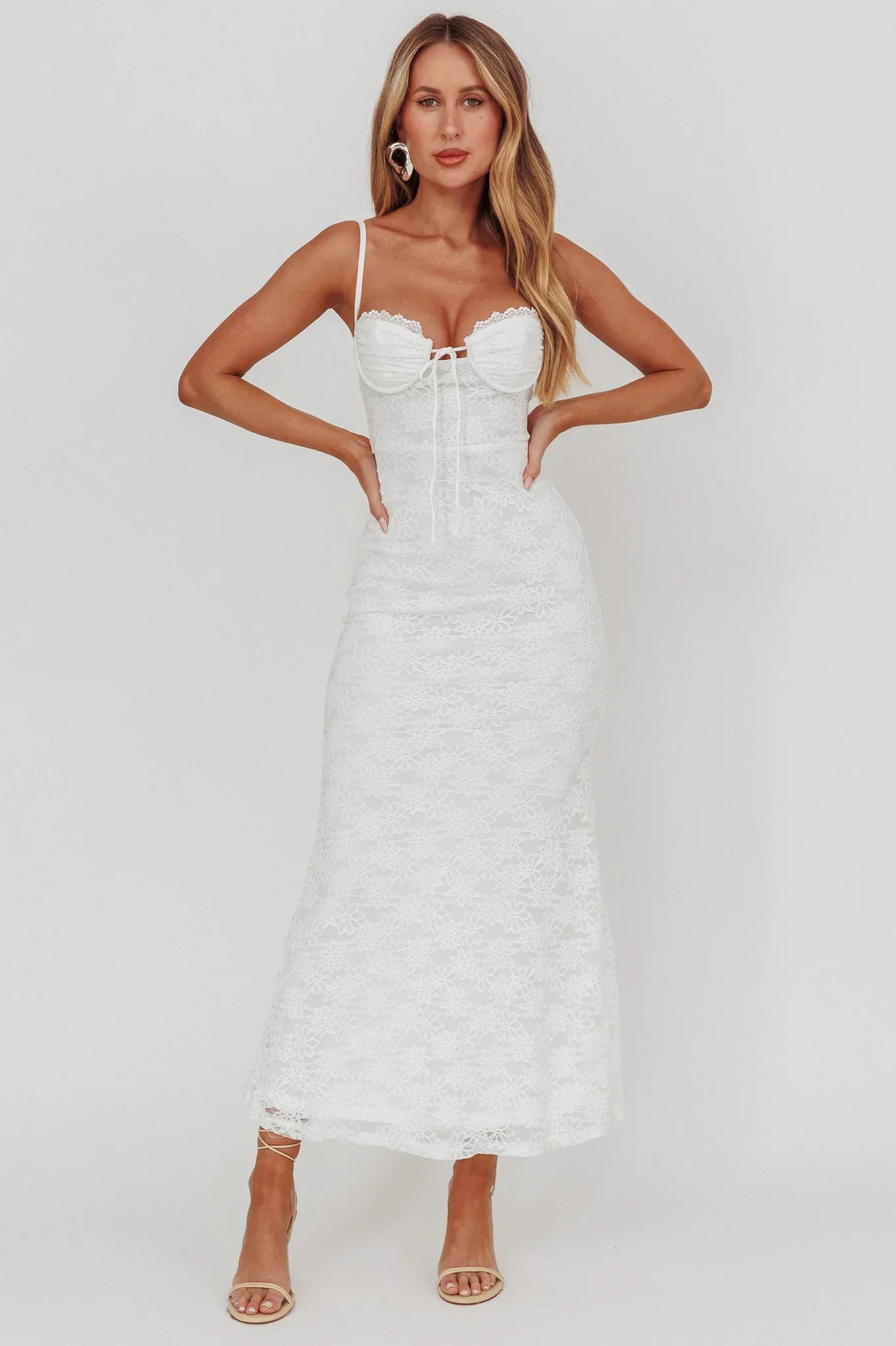 Passione Tied Bust Lace Maxi Dress White
