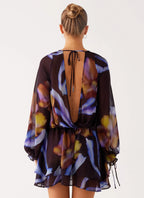 Passion Long Sleeve Mini Dress - Dark Floral
