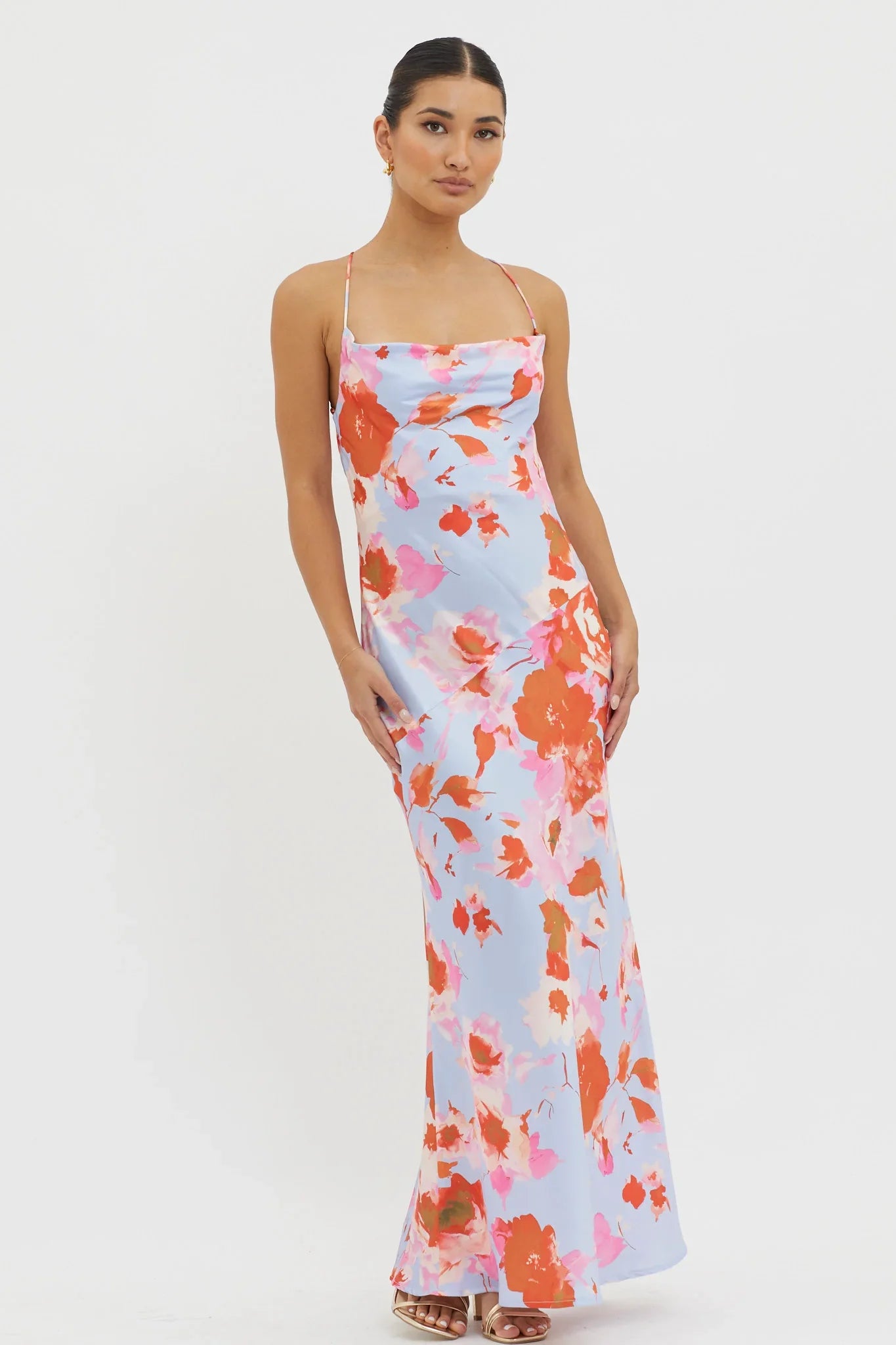 Dream Walk Cowl Back Tied Dress Print Pink