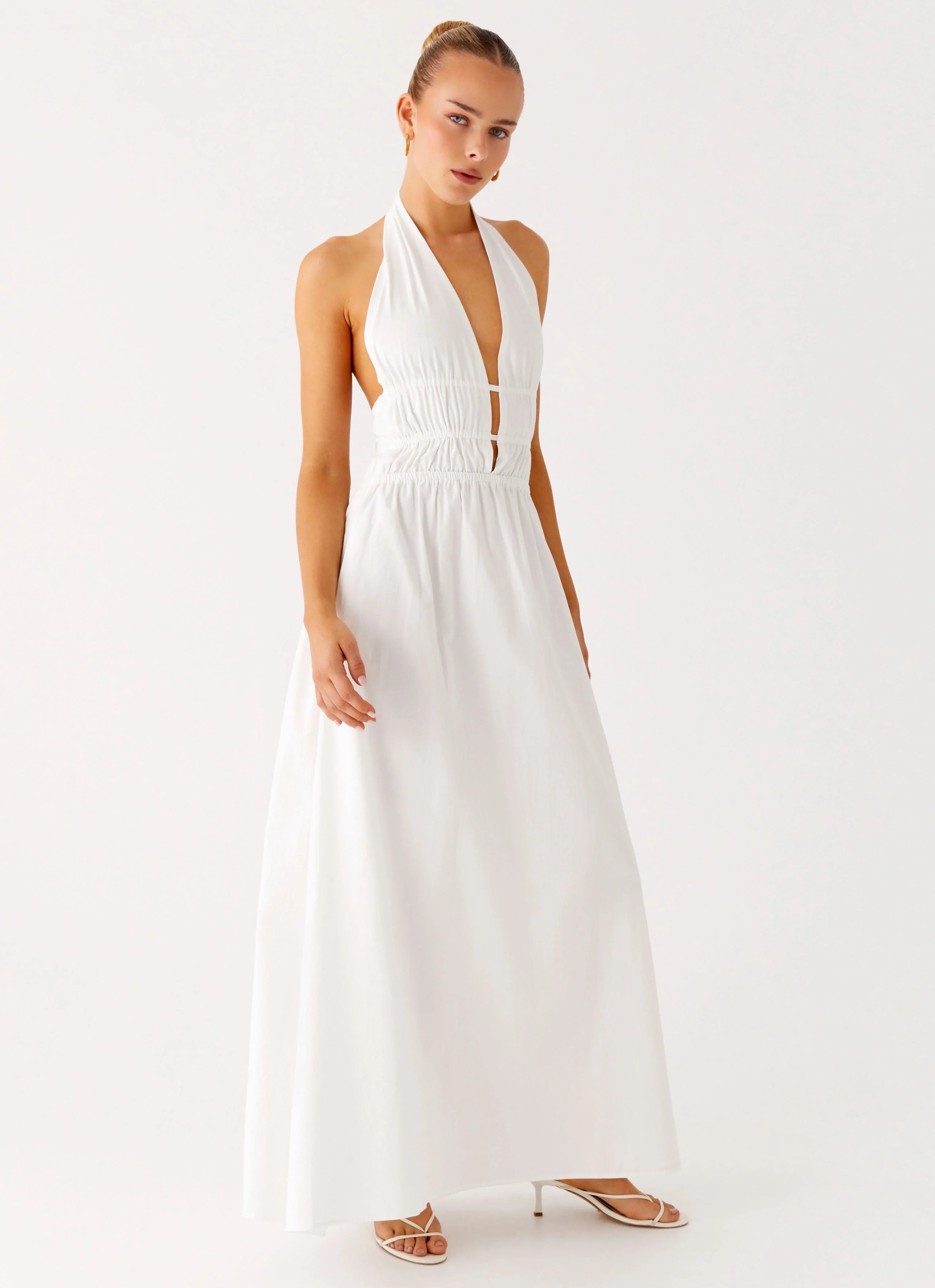 Figaro Halter Maxi Dress - White