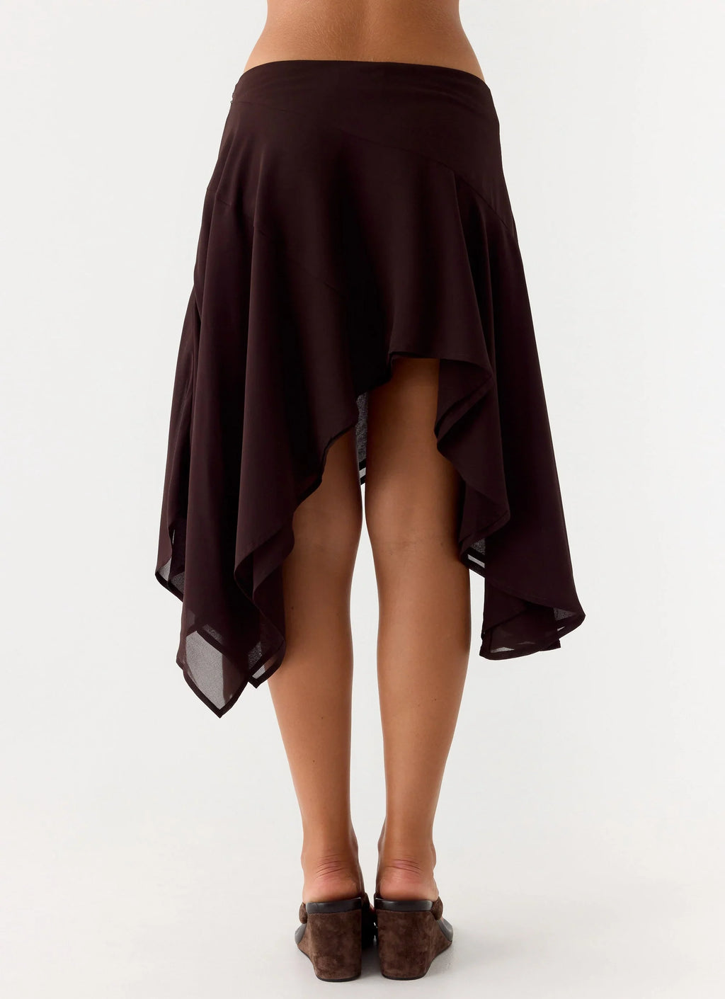 Kia Low Rise Asymmetrical Midi Skirt - Chocolate