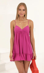 Crepe Baby Doll Ruffle Dress in Pink