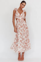 Madara Lace-Up Back Maxi Dress Floral Peach