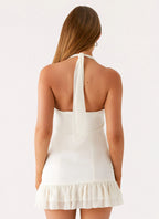 Lets Pretend Halterneck Mini Dress - Cream