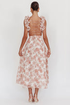 Madara Lace-Up Back Maxi Dress Floral Peach