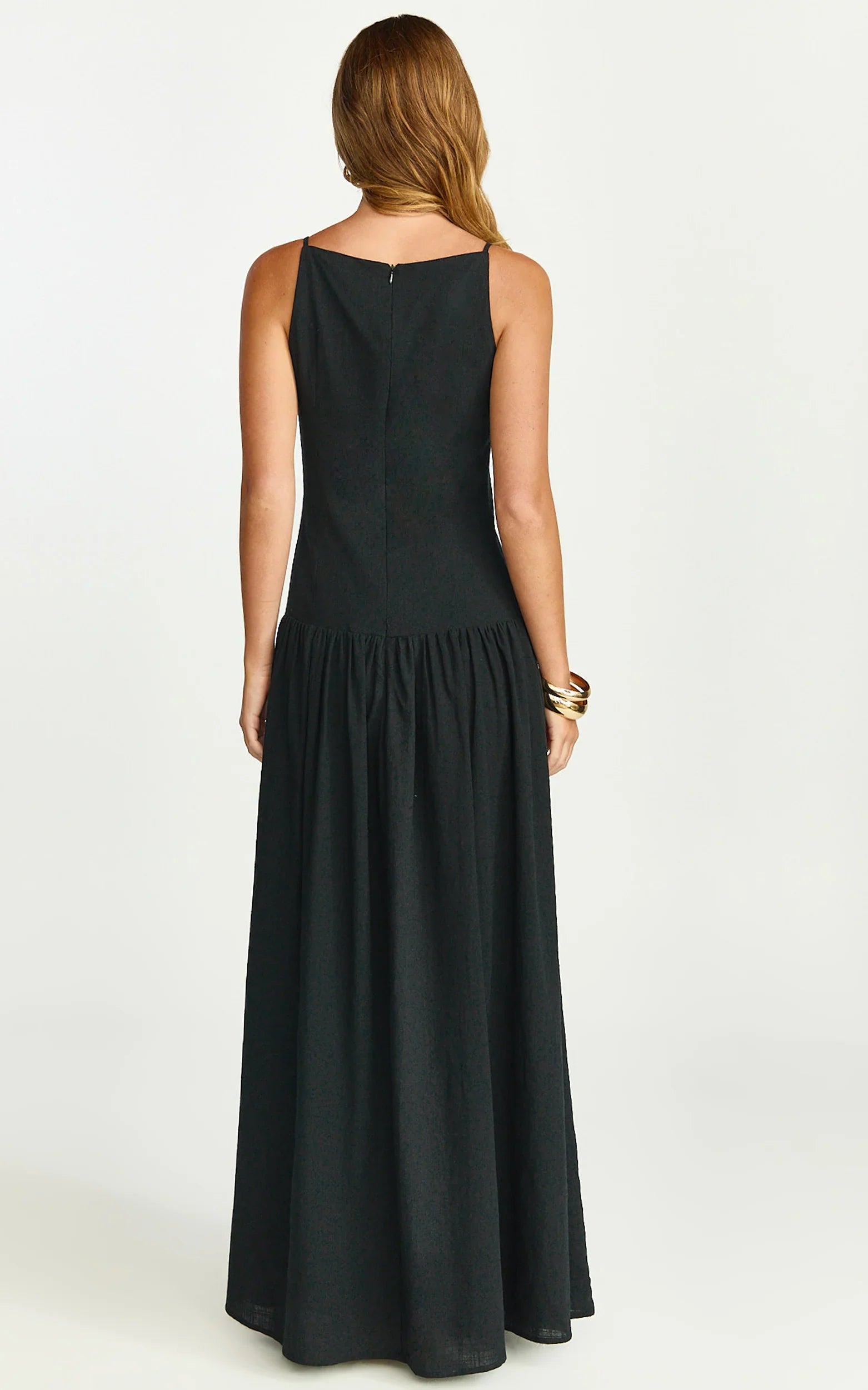 Cortez Maxi Dress - Square Neck Button Down Dropped Waist Dress in Black