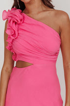 Deanna One-Shoulder Ruffle Maxi Dress Hot Pink