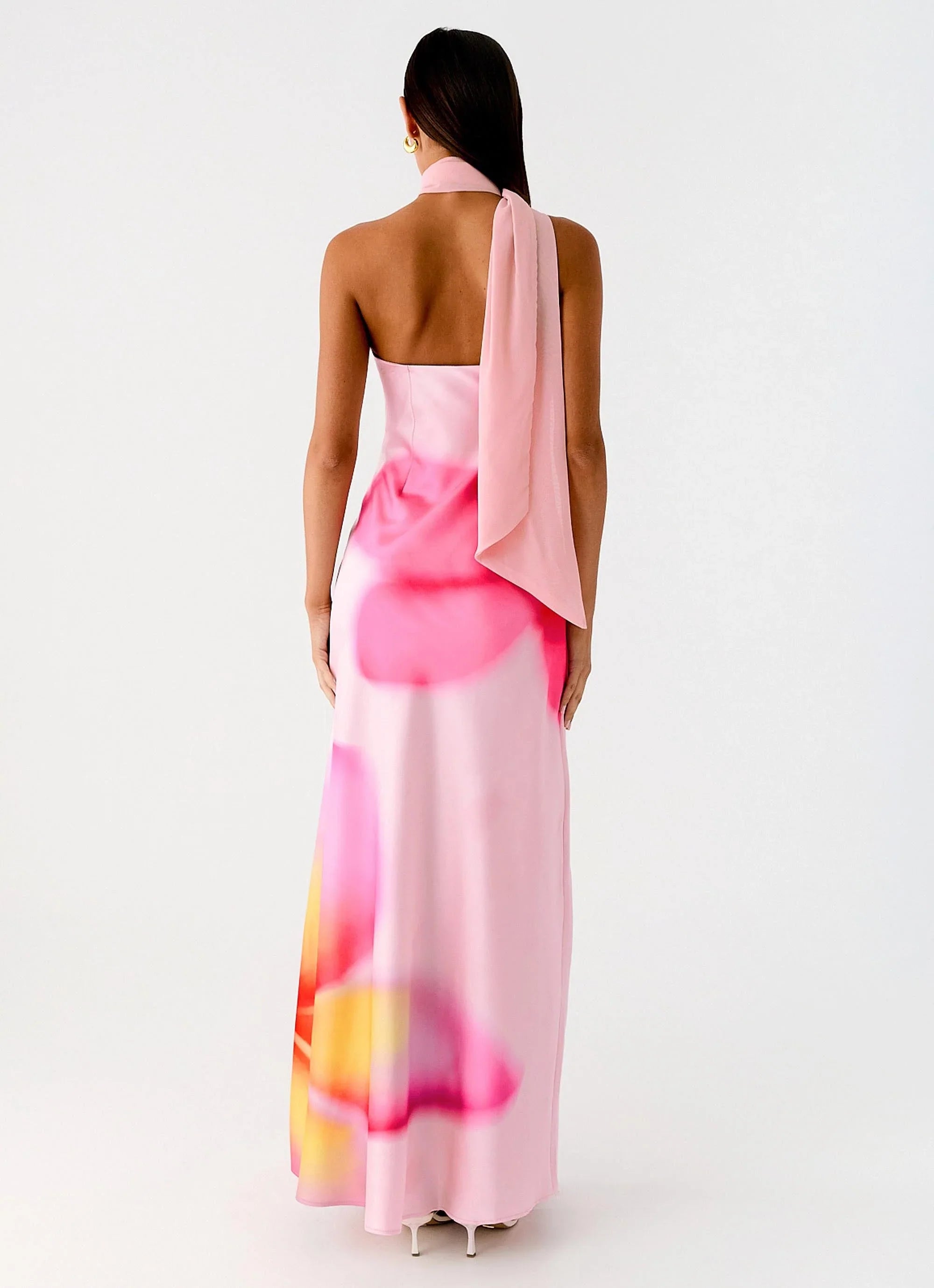 Isa Scarf Satin Maxi Dress - Frangipani Pink