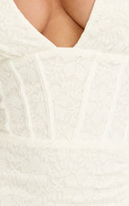 Lacey Maxi Dress - Lace Corset Style Bodice Halter Dress in White