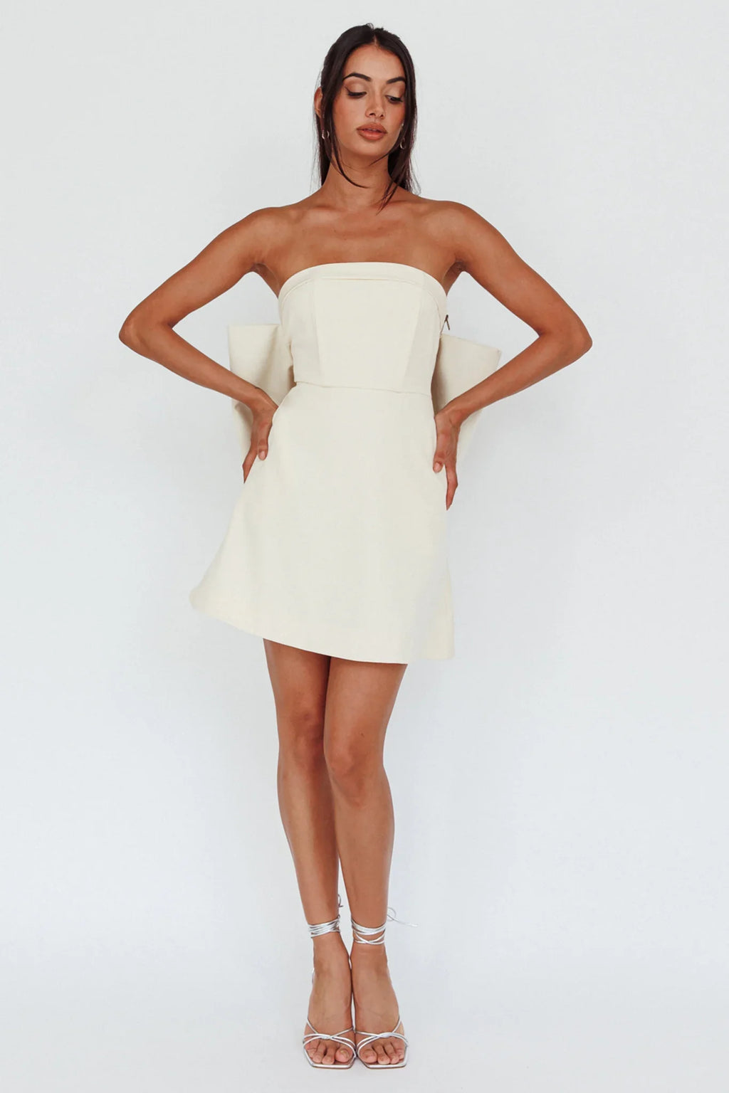 Made For Love Bow Back Mini Dress Ecru