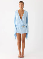 Junia Long Sleeve Mini Dress - Pale Blue