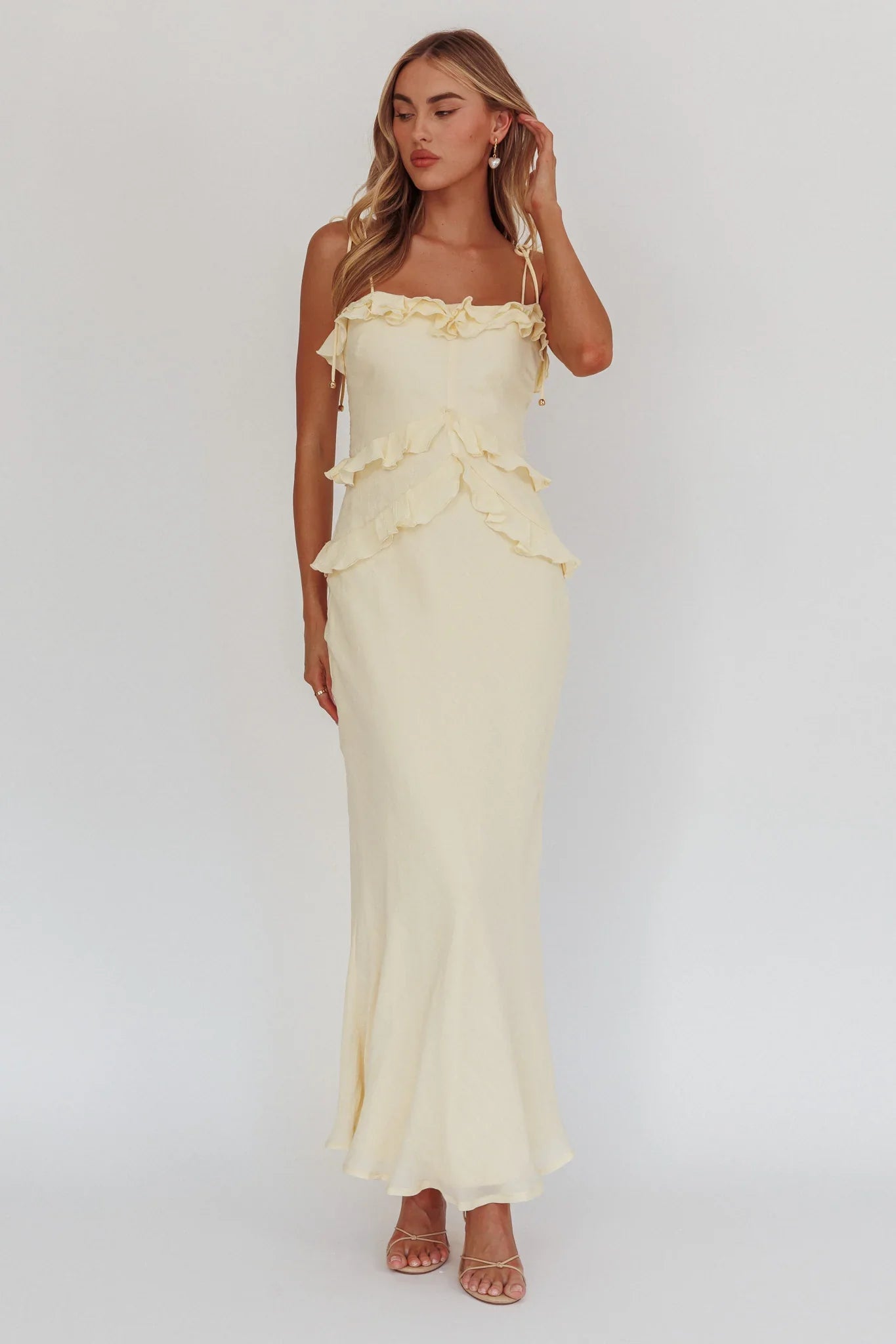 On A Roll Frill Trim Maxi Dress Yellow