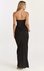 Phoebe Maxi Dress - Strapless Structured Bodice Drape Skirt Dress in Black