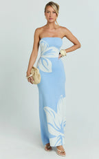 Amy Midi Dress - Knit Strapless Column Dress in Intarsia Print