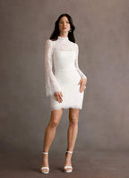 Diamond White Sheath High Neck Lace Dress