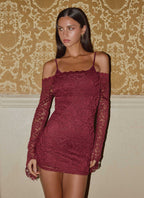Just This Once Lace Mini Dress - Merlot