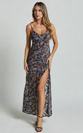 Darlene Midi Dress - Velvet Burnout Slip Cami Dress in Grey