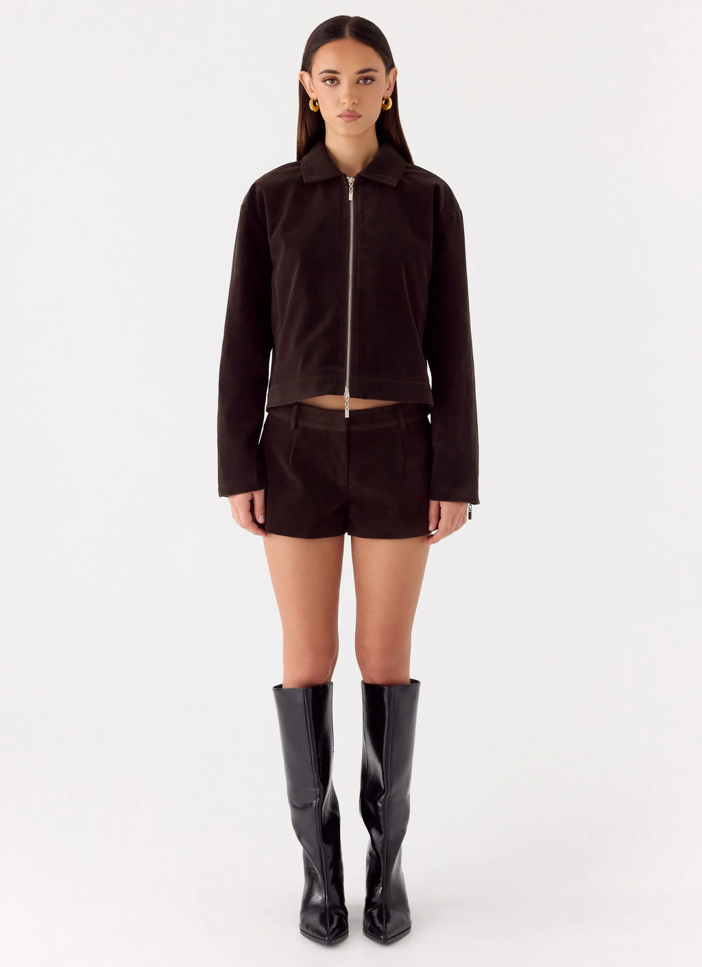Austina Faux Suede Boxy Jacket - Chocolate